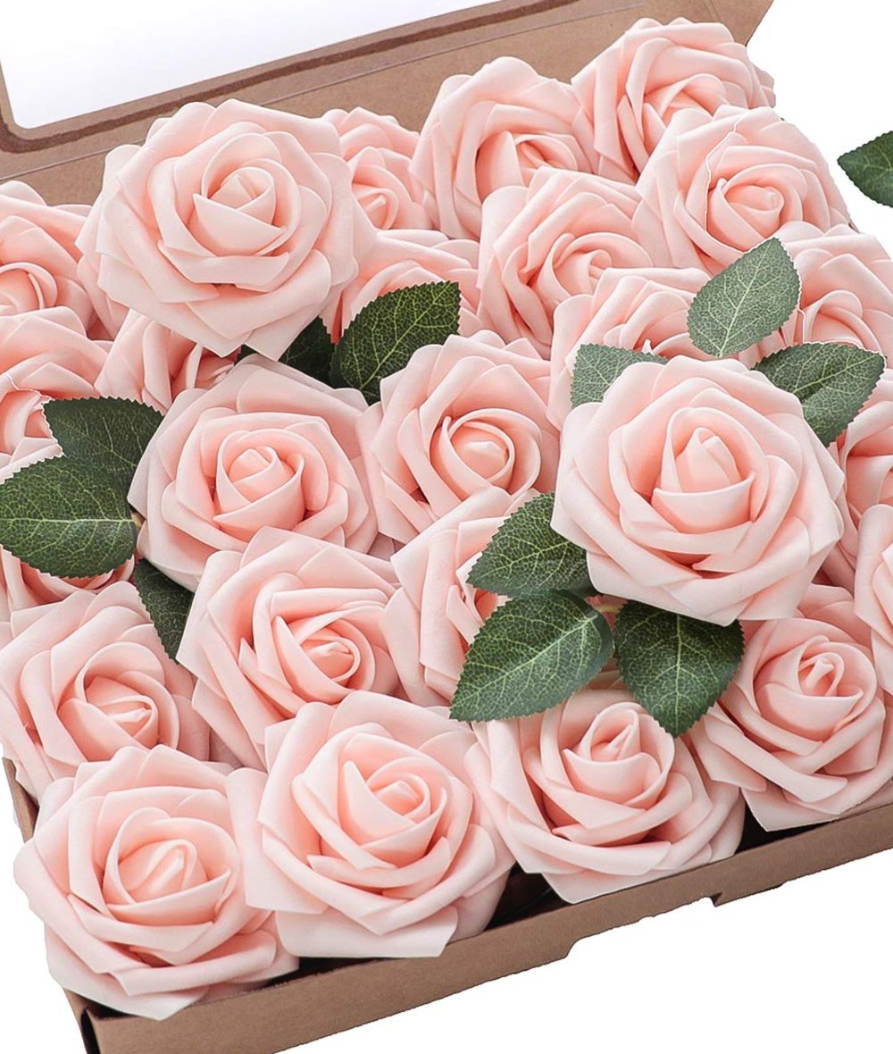 A box of Floroom real-touch blush roses